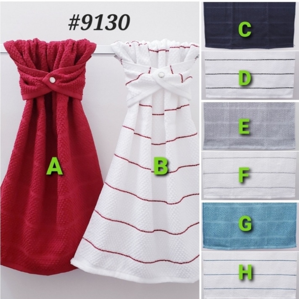 💙NEW!💙#9130 ■Solid or Striped Hang'N'Snap Hand Towel 🤍Select PLASTIC snap